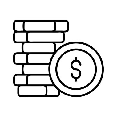 Finansal para yığınını temsil eden bir minimalist çizgi sanat simgesi. Sayısal tasarımda tasarruf, yatırım ve ekonomik büyümeyi sembolize eden önemli bir dolar işareti var..