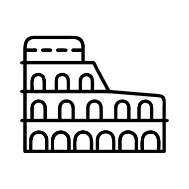 Antik Roma Kolezyumu 'nu temsil eden minimalist bir taslak ikonu, ünlü bir tarihi eser ve amfi tiyatro. Seyahat, tarih veya kültürel tasarım projeleri ve turizm için ideal.