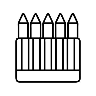 Bu basit çizgi çizimi beş renkli kalem setini özenle küçük bir tutacağa yerleştirdi. Eğitim, sanat, yaratıcılık ve okul malzemeleri tasarımı ile ilgili konular için ideal.