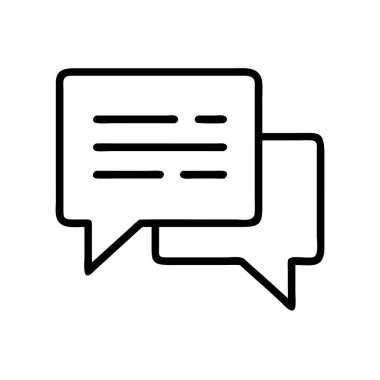 Üst üste binen iki konuşma baloncuğunun yer aldığı minimalist bir taslak ikonu. Bu grafik çevrimiçi sohbet, diyalog, iletişim, tartışma ve dijital arayüzlerde anlık mesajlaşmayı göstermek için idealdir..