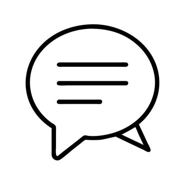 Metni temsil eden yatay çizgileri olan bir konuşma baloncuğu tasvir eden basit bir çizgi sanat simgesi. İletişim, sohbet, mesaj, yorum ve tartışma arayüzleri için ideal.