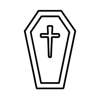 Minimalist, cesur bir tabut sembolü. İçinde Hristiyan haçı sembolü var. Ölümü, cenazeleri ve yasını temsil ediyor. Dini veya Cadılar Bayramı tasarım projeleri için uygun.