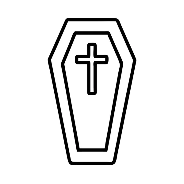 Kapağında Hristiyan haçı olan basit bir tabut simgesi. Ölümü, cenazeleri, anıları ve yasını temsil eder. Dijital ortam ve yazdırma tasarımları için çok yönlü.