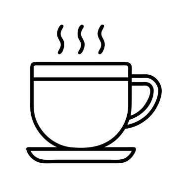 Kahve, çay ya da herhangi bir sıcak içecek için uygun, dumanı tüten bir fincan tasvir eden vektör çizgisi çizimi. Menüler, web siteleri, uygulamalar ve dijital tasarımlar için idealdir..