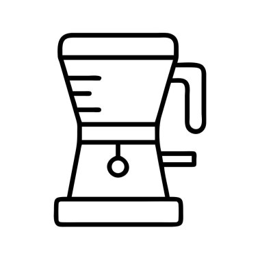 Modern bir mutfak blendırını kavanoz, kapak, tutuş ve kontrol düğmesiyle tasvir eden minimalist bir çizgi sanat ikonu. UI / UX, tarifler, yemek pişirme ve sağlıkla ilgili tasarımlar için ideal.