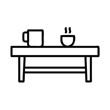 Sıcak bir içecek bardağının basit bir tasviri ve masada dinlenen dumanı tüten bir kâse, kafe menüleri, kahvaltı temaları ya da rahat ev kavramları için mükemmel..