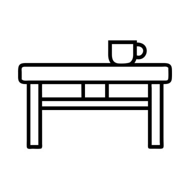 Basit bir masada dinlenen bir kahve fincanını gösteren minimalist çizgi sanat ikonu. Bu temiz, modern illüstrasyon web tasarımı, uygulama arayüzleri, grafik tasarımı ve sunumlar için idealdir.