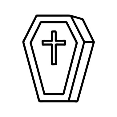 Ölümü, gömmeyi ve yas tutmayı temsil eden haçla süslenmiş basit bir tabut çizimi. Cenaze hizmetleri ve ilgili kavramlar için ideal.