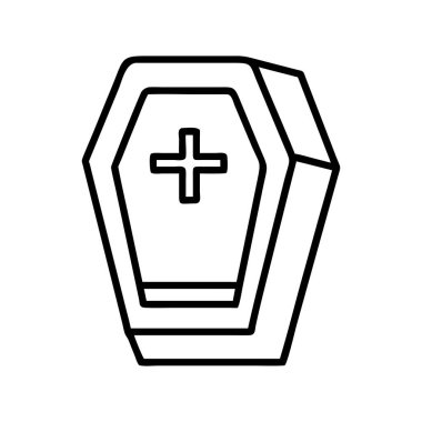 Seçkin bir Hıristiyan haçı içeren, ölümü, cenazeleri, cadılar bayramını ve anma törenlerini simgeleyen bir tabut tasviri. İzole edilmiş grafik ögesi.