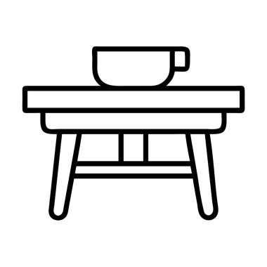 Küçük ahşap bir masada oturan sıcak kahve fincanının minimalist vektör çizimi. Kullanıcı arayüzü tasarımı, web grafikleri, uygulamalar ve çeşitli dijital projeler için ideal.