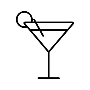 Klasik bir martini bardağının basit bir sanat simgesi. Karıştırıcı ve narenciye garnitürlü. Kutlama, içki ve gece hayatını temsil ediyor. Web ve yazdırma uygulamaları için mükemmel.