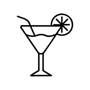 Bükülmüş bir pipet ve dekoratif narenciye dilimli ferahlatıcı bir kokteyl bardağının basit ama zarif bir taslak ikonu. Menüler, parti davetiyeleri ve web tasarımı için mükemmel.