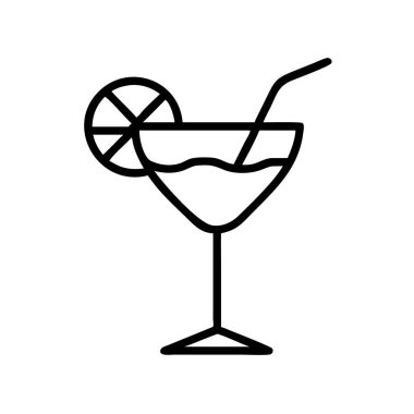 Bir kokteyl bardağını pipet ve turunçgil dilimiyle tasvir eden basit bir çizgi sanat ikonu, menüler, uygulamalar ve web tasarımı için mükemmel. Minimalist ve çok yönlü.
