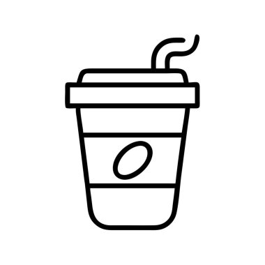 Tek kullanımlık kahve fincanının basit taslak simgesi, kapağı ve pipetli, içecek, kafe veya dijital tasarımlar, web arayüzleri ve yazdırma araçları için ideal.