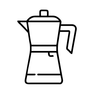 Geleneksel İtalyan moka tenceresinin basit çizgili sanat vektör çizimi, bir soba espresso makinesi. İnternet, uygulama veya kahve kültürü, mutfak gereçleri veya sabah rutinleri ile ilgili tasarım projeleri için idealdir.