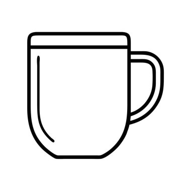 Klasik bir seramik kahve kupası sergilenen minimalist bir çizgi resim ikonu, web tasarımı, mobil uygulamalar, sunumlar veya temiz bir içecek takımı sembolüne ihtiyaç duyan herhangi bir proje için mükemmel..