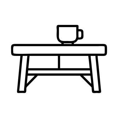 Küçük, dikdörtgen tahta bir masa üzerine yerleştirilmiş tek bir içecek kabını tasvir eden minimalist siyah ve beyaz çizgili bir sanat eseri, çeşitli tasarım elementleri için ideal..