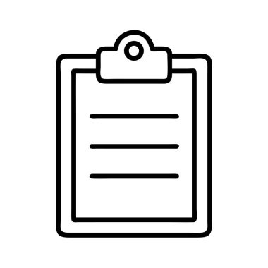 Bir belge, kontrol listesi veya notları temsil eden üç yatay çizgi içeren bir panonun vektör çizgisi çizimi. Kullanıcı arayüzü tasarımı ve iş kavramları için ideal.