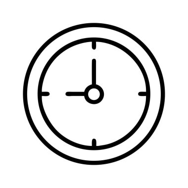Çeşitli dijital tasarım projelerinde zaman yönetimi, teslim tarihleri, randevular ve programlama kavramlarını resmetmek için ideal, temiz ve basit bir satır sanat saati simgesi.