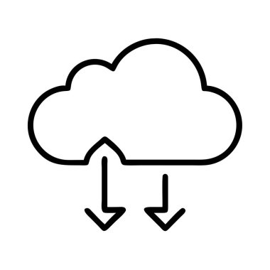 Çizgi resim simgesi bulut veri indirmeyi, depolamayı ve senkronizasyonu temsil ediyor. Web, uygulamalar, sunumlar ve teknolojiyle ilgili tasarımlar için ideal veri akışını gösterir.