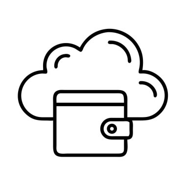 Bu simge, dijital finans, çevrimiçi ödeme sistemleri, bulut bankacılığı ve güvenli dijital para yönetimi hizmetlerini sembolize eden bir cüzdanın güvenli bir şekilde saklanmasını resmeder.