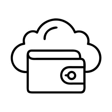 Bu minimalist vektör çizgisi simgesi, güvenli dijital işlemleri, çevrimiçi ödeme sistemlerini ve bulut tabanlı finansal yönetim çözümlerini gösteren bir bulut cüzdanı göstermektedir..