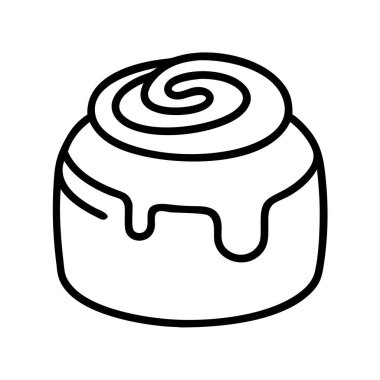 Tatlı kremayla kaplı lezzetli bir tarçınlı rulonun basit bir çizgisi çizimi. Gıda blogları, menüler, tarif kartları ve fırın markalaştırma projeleri için ideal.