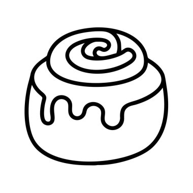 Tatlı kremalı tarçınlı böreğin basit siyah beyaz çizgili sanat çizgisi çizimi. Fırın menüleri, dijital tasarımlar ya da çocuk el sanatları için mükemmel..