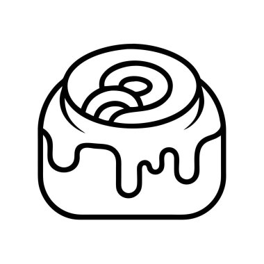 Klasik tarçınlı rulonun basit bir taslak simgesi, tatlı tatlı bir krema ile lezzetli bir şekilde kaplanmış. Fırın menüleri, web tasarımları veya mutfak temaları için ideal.