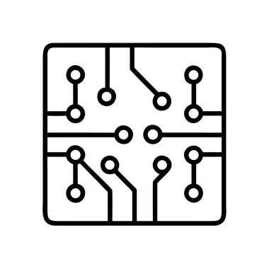 Elektronik devre kartını tasvir eden minimalist bir vektör ikonu, teknolojiyi, veri işlemeyi, yeniliği ve dijital altyapıyı sembolize ediyor. Modern teknoloji tasarım projeleri için mükemmel..