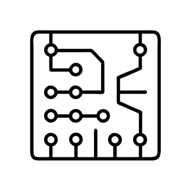 Bir devre kartı veya elektronik bileşeni temsil eden, teknolojiyi, bağlantıları ve sistem mantığını sembolize eden soyut bir taslak simgesi. Dijital projeler için ideal.
