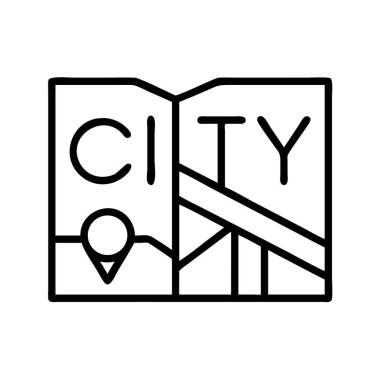 Konum işaretli bir şehir haritasının minimalist vektör çizimi, seyrüsefer, seyahat, turizm ve şehir planlama kavramları için mükemmel. Beyaz arkaplanda temiz çizgi tasarımı.