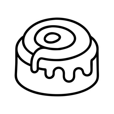 Tatlı, akışkan kremayla kaplı lezzetli tarçınlı rulonun ayrıntılı basit sanat simgesi. Fırın menüleri, tatlı çizimleri ya da yemekle ilgili tasarımlar için mükemmel..