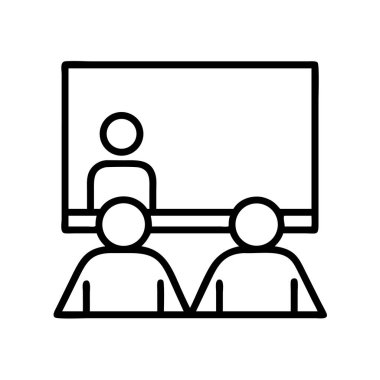 Sınıfta ya da toplantı ortamında seyirciye sunan bir konuşmacıyı temsil eden basit bir taslak simgesi. Eğitim, iş ve iletişim kavramları için ideal.