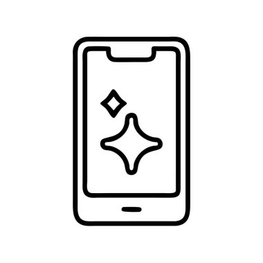 Ekranında ışıltılı efektler olan, temizlik, optimizasyon ya da yeni, kaliteli dijital servis kavramlarını resmetmek için mükemmel bir akıllı telefon resim simgesi.