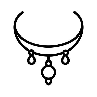 Üç dekoratif kolyeli bir kolyeyi sergileyen minimalist bir sanat ikonu. Moda, mücevher, lüks, e-ticaret veya aksesuarla ilgili tasarım projeleri ve web öğeleri için ideal.