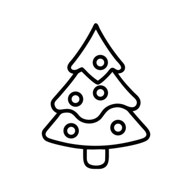 Dairesel süslemelerle süslenmiş bir çam ağacının basit tasviri. Tatil tasarımları, kış kutlamaları ve mevsimlik tebrik kartları için mükemmel. Beyazda izole edilmiş.