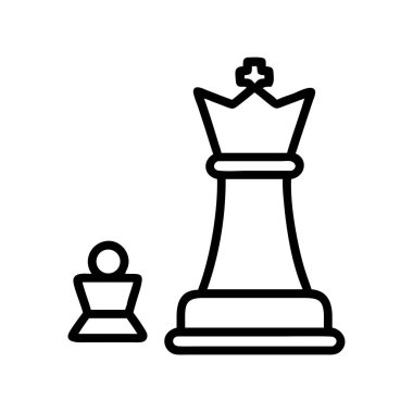 Piyon, hiyerarşi, strateji ve iş dünyasındaki güç dinamiğini sembolize eden bir satranç kralının yer aldığı temiz bir ana hatlı vektör ikonu. Liderlik kavramları için ideal.