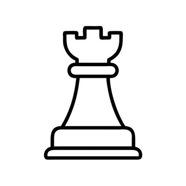 Satranç kalesinin temiz, minimalist çizgisi çizimi, stratejiyi, gücü ve klasik masa oyunlarını sembolize ediyor. Oyun tasarımı, eğitim materyalleri veya ikonografi için mükemmel.