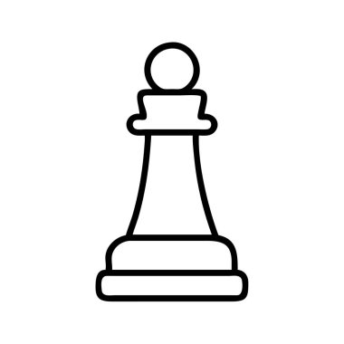 Satranç piyonu taşının basit bir çizgi çizimi, temiz beyaz arka planda izole edilmiş. Stratejiyi, oyunları ve rekabeti temsil eder. Grafik tasarım ögeleri için ideal.