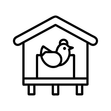 Tahta kümesinin içine yerleştirilmiş tavuk ya da tavuk tasvir eden temiz, minimalist bir taslak. Çiftlikle ilgili grafikler, hayvan bakımı, tarım veya kırsal tasarımlar için ideal.