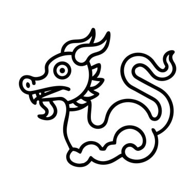 Doğu Asya kültürüyle ilişkili efsanevi bir ejderhanın temiz, basit ve soyut bir sanat çizgisi çizimi. Simgeler, logolar veya çocuk tasarımları ve eğitim materyalleri için mükemmel.