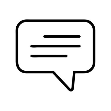 Web ve uygulama tasarımında iletişim, diyalog veya bilgilendirme kavramları için ideal bir sohbet mesajı konuşma baloncuğu tasvir eden bir minimalist çizgi sanat ikonu. UI / UX projesi için çok yönlü grafik ögesi.