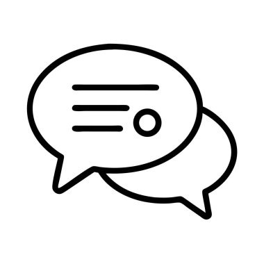 Üstüste binen konuşma baloncuklarını tasvir eden basit bir taslak simgesi, mesaj çizgileri ve bir bilgilendirme noktası. Dijital platformlarda çevrimiçi iletişim, sohbet, diyalog veya mesajlaşmayı temsil eder. UI / UX için ideal.