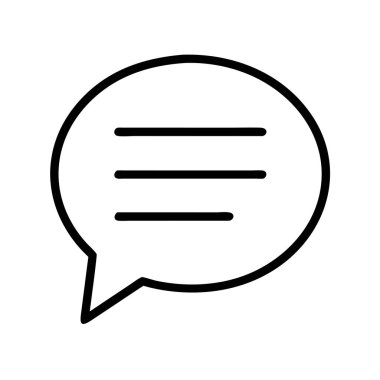 İletişim, sohbet, diyalog ya da mesajlaşmayı sembolize eden üç satırlı temiz, minimalist bir konuşma balonu taslak ikonu. Web, uygulama ve UI tasarım ögeleri için ideal.