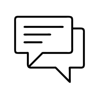 Üst üste binen iki konuşma baloncuğunun vektör satırı simgesi çevrimiçi iletişimi, anlık mesajlaşmayı ve diyaloğu sembolize ediyor. Web tasarımı, uygulamalar ve dijital platformlar için ideal.