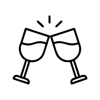 İki zarif şarap kadehinin basit bir sanat simgesi. Kutlamayı, partiyi, başarıyı veya özel bir etkinliği simgeliyor. Dijital ve baskı tasarımları için mükemmel, neşe ve şenlik taşıma.