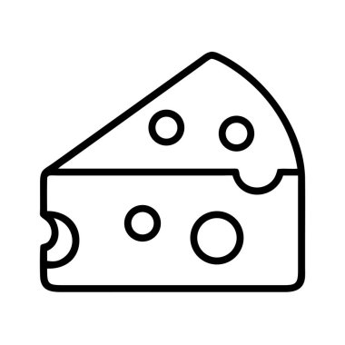 Belirgin delikleri olan klasik bir peynir diliminin minimalist siyah çizgi sanat simgesi, yiyeceklerle ilgili tasarımlar, menüler, süt ürünleri ambalajları veya modern web ve uygulama arayüzleri için mükemmel.
