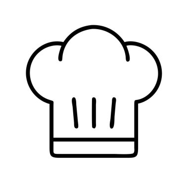 Klasik bir şef şapkasının minimalist siyah çizgili sanat simgesi. Aşçılık, aşçılık, pişirme ve restoran endüstrisini temsil ediyor. Temiz bir arkaplanda izole edilmiş..