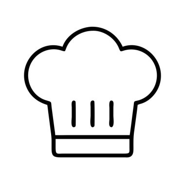 Klasik bir şef şapkasının basit siyah çizgili sanat simgesi. Restoran menüleri, yemek blogları, aşçılık okulu markalaşması veya gıda servisi tasarımları ve web siteleri için ideal.